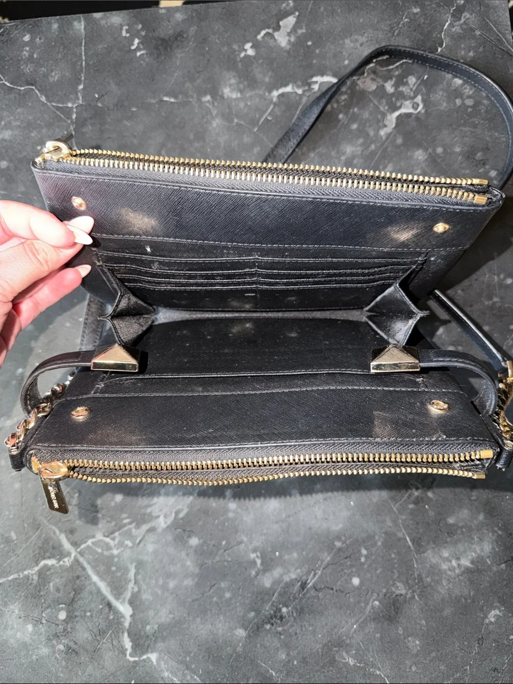 Michael Kors Black Leather Crossbody with Gold Hardware